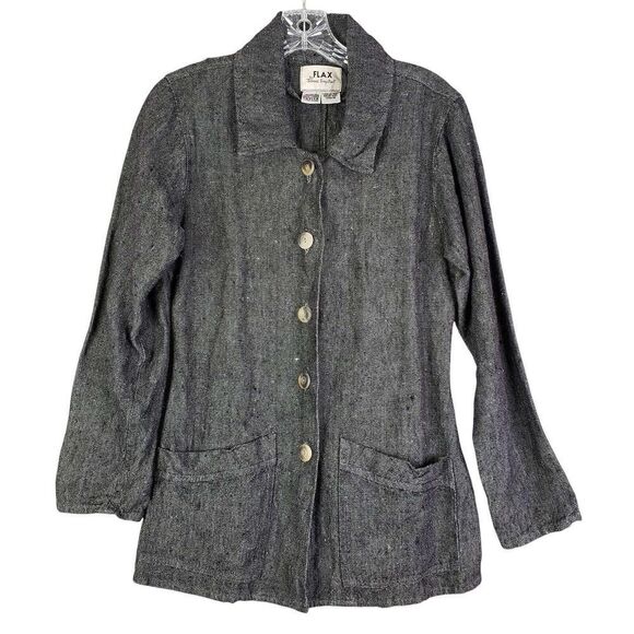 Flax Shirt Linen Oversized Button Up Women’s Petite Jacket Lagenlook Pockets - Picture 2 of 13